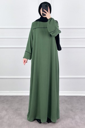 Şeritli Ayrobin Elbise - Yeşil