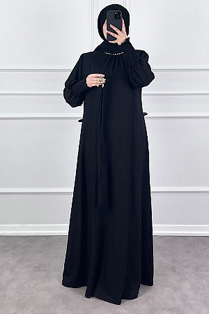 Taş Detaylı Gipeli Elbise - Siyah