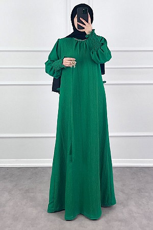 Taş Detaylı Gipeli Elbise - Yeşil