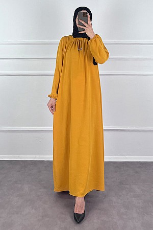 Tesettür Ferace Elbise - Hardal Sarısı