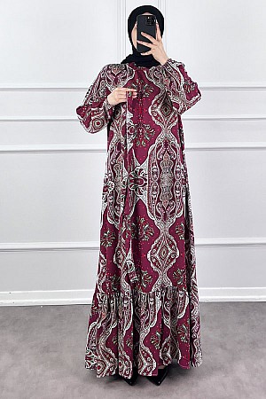 Tuğra Desen Elbise - Bordo