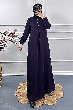 Üç Düğmeli Elbise - Mor