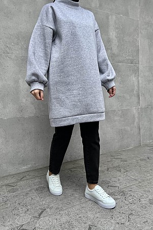 Üç İplik İçi Şardonlu Boğazlı Sweatshirt - Gri