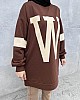 W Baskılı Sweatshirt - Kahverengi