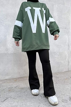 W Baskılı Sweatshirt - Yeşil