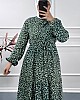 Yaprak Desen Elbise - Yeşil