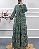 Yaprak Desen Elbise - Yeşil