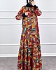 Yaprak Desen Viskon Kumaş Elbise - Bordo
