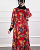 Yaprak Desen Viskon Kumaş Elbise - Kırmızı Yaprak Desen Viskon Kumaş Elbise - Kırmızı