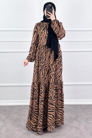 Zebra Desen Viskon Kumaş Elbise