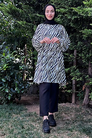 Zebra Desenli Tunik - Siyah
