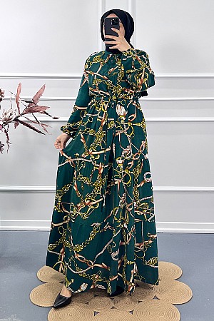 Zincir Desenli Elbise - Yeşil Zincir Desenli Elbise - Yeşil
