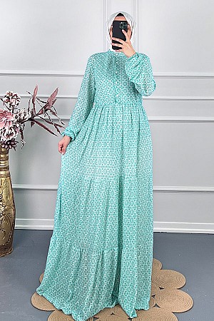 Astarlı Penye Elbise - Su Yeşili