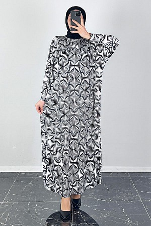 Astra Desenli Yarasa Kol Elbise - Beyaz Astra Desenli Yarasa Kol Elbise - Beyaz