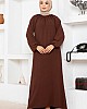 Balon Kol Büzgü Detaylı Elbise - Kahverengi Balon Kol Büzgü Detaylı Elbise - Kahverengi