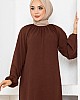 Balon Kol Büzgü Detaylı Elbise - Kahverengi Balon Kol Büzgü Detaylı Elbise - Kahverengi