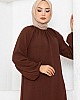 Balon Kol Büzgü Detaylı Elbise - Kahverengi Balon Kol Büzgü Detaylı Elbise - Kahverengi