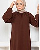 Balon Kol Büzgü Detaylı Elbise - Kahverengi Balon Kol Büzgü Detaylı Elbise - Kahverengi