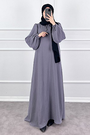 Balon Kol Ferace Elbise - Gri
