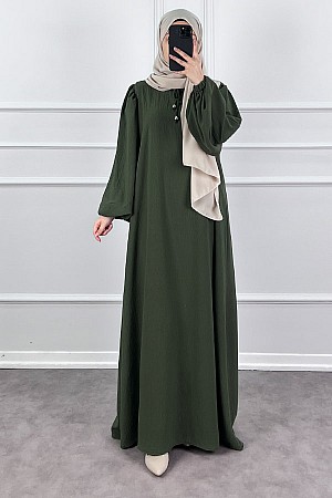 Balon Kol Ferace Elbise - Haki