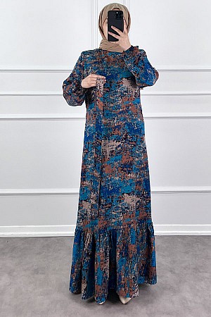 Batik Desenli Elbise - Lacivert