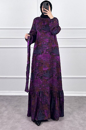 Batik Desenli Elbise - Mor