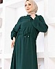 Belden Büzgülü Ayrobin Elbise - Çam Yeşili