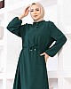 Belden Büzgülü Ayrobin Elbise - Çam Yeşili