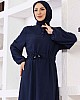 Belden Büzgülü Ayrobin Elbise - Lacivert