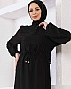 Belden Büzgülü Ayrobin Elbise - Siyah