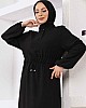 Belden Büzgülü Ayrobin Elbise - Siyah