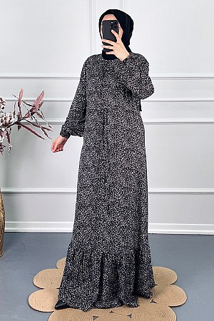 Beli Büzgülü Nokta Elbise - Beyaz