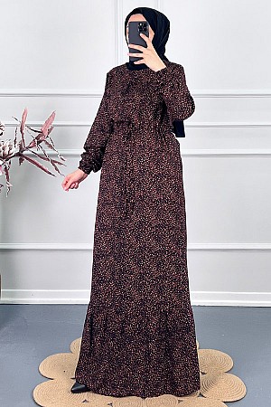 Beli Büzgülü Nokta Elbise - Kiremit