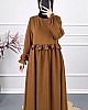 Beli Fırfırlı Elbise - Kahverengi