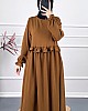 Beli Fırfırlı Elbise - Kahverengi