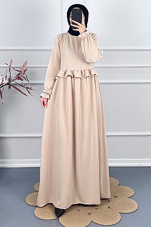 Beli Fırfırlı Elbise - Taş