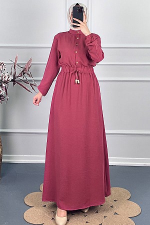 Beli Lastikli Bağlamalı Elbise - Pembe