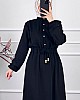 Beli Lastikli Bağlamalı Elbise - Siyah