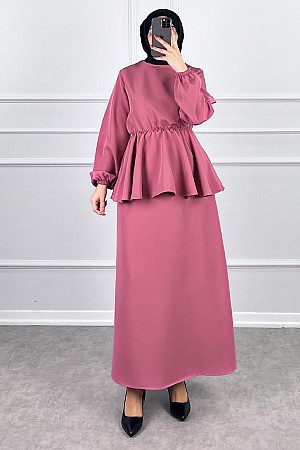 Beli Lastikli Etekli Takım - Pembe