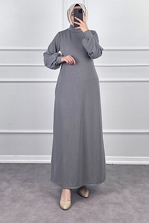 Boğazlı Elbise - Gri
