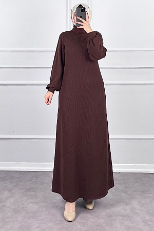 Boğazlı Elbise - Kahverengi Boğazlı Elbise - Kahverengi