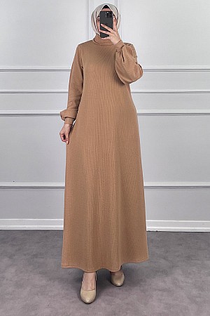 Boğazlı Elbise - Vizon