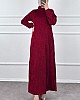 Boğazlı Scuba Kumaş Elbise - Bordo