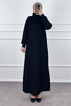 Boğazlı Scuba Kumaş Elbise - Siyah Boğazlı Scuba Kumaş Elbise - Siyah