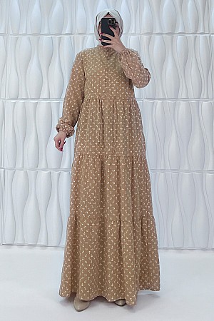 Çapa Baskılı Elbise - Vizon Çapa Baskılı Elbise - Vizon