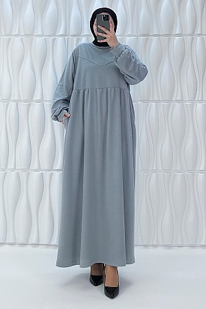 Cepli İki İplik Elbise - Gri Cepli İki İplik Elbise - Gri