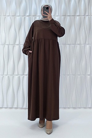Cepli İki İplik Elbise - Kahverengi