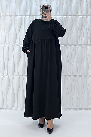 Cepli İki İplik Elbise - Siyah