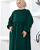 Cepli Salaş Fırfır Detaylı Elbise - Çam Yeşili Cepli Salaş Fırfır Detaylı Elbise - Çam Yeşili