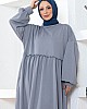 Cepli Salaş Fırfır Detaylı Elbise - Gri